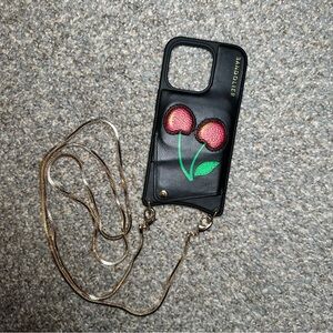 Bandolier Black Phone Case with Cherry Embroidery